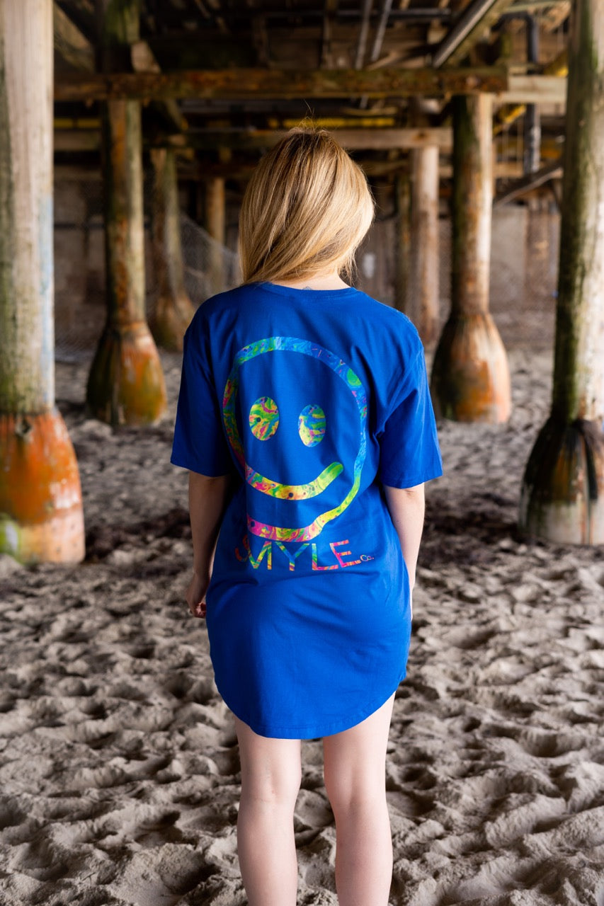 Smyle Blue Tee with our Smyle Rainbow Logo